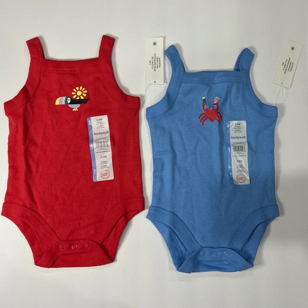 Wonder Nation Baby 4pc Set 3-6M Striped Toucan Crab Bodysuits Green Leggings NEW